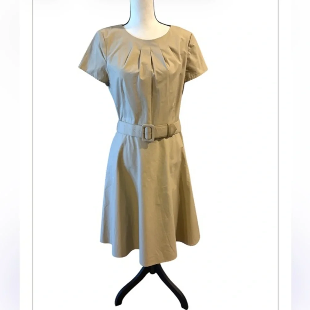 Brooks Brothers 346 Khaki Belted A Line Career Wear MIDI Dress Size 12 - Picture 1 of 9